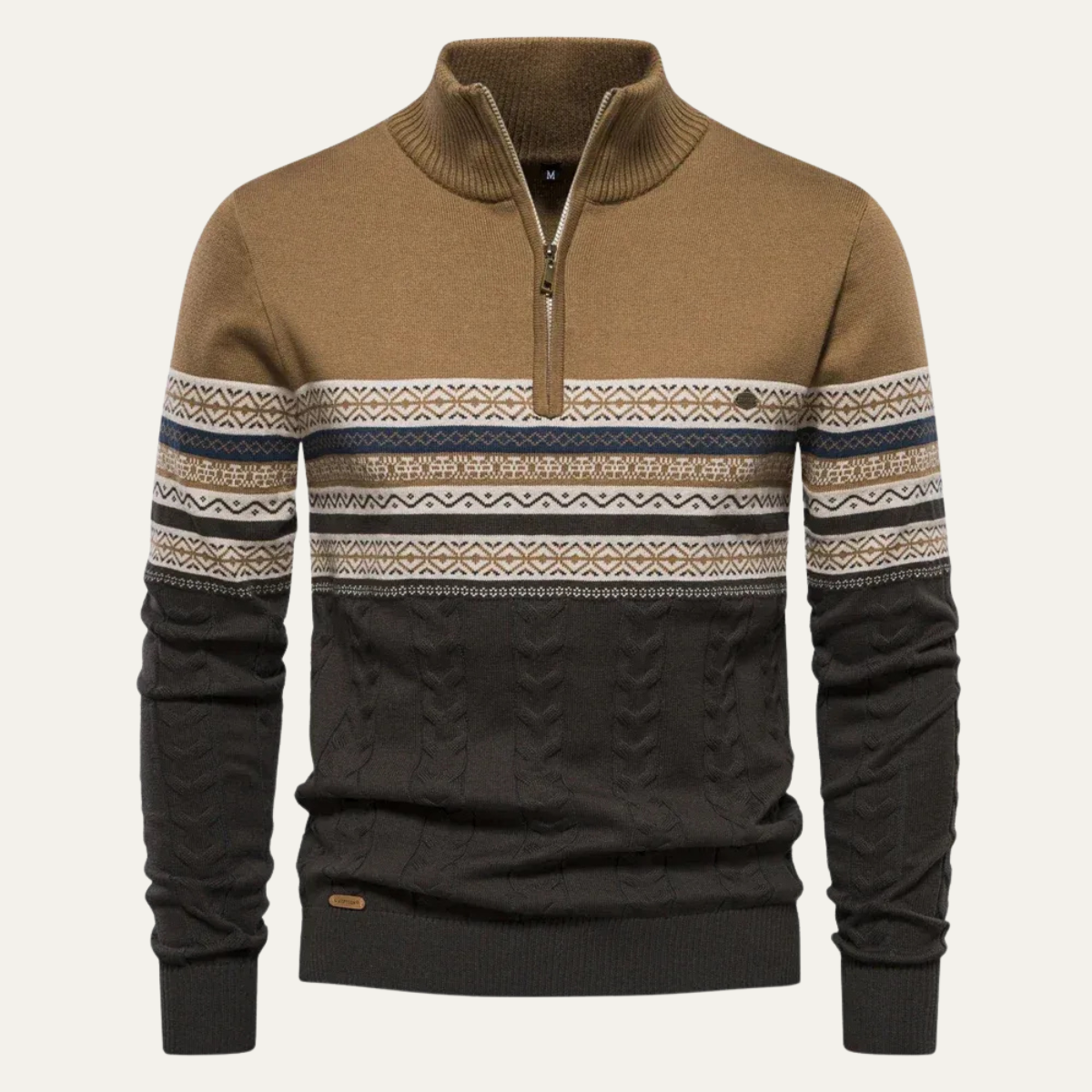 The Chatsworth Men's Quarter Zip Cotton Sweater – Fair Isle Knit