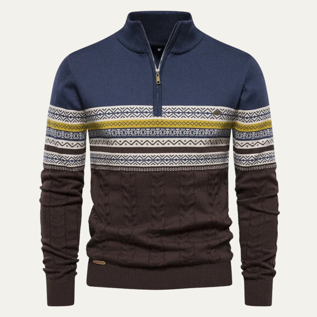 The Chatsworth Men's Quarter Zip Cotton Sweater – Fair Isle Knit