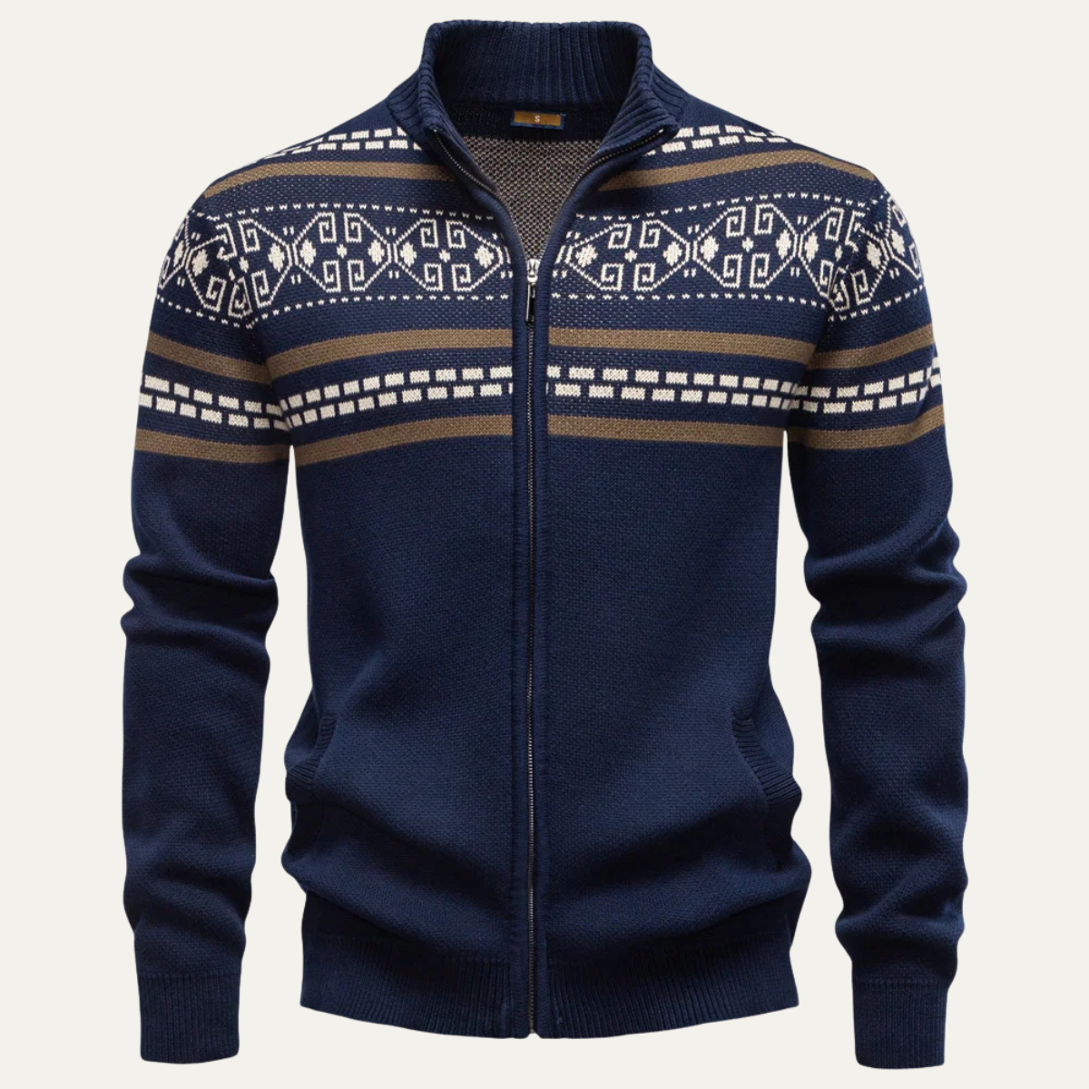 The Chepstow Men's Patterned Knit Zip Up Winter Cardigan