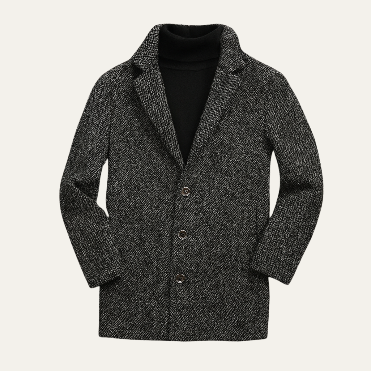 The Mayfair Men’s Luxury Herringbone Wool Overcoat – Grey