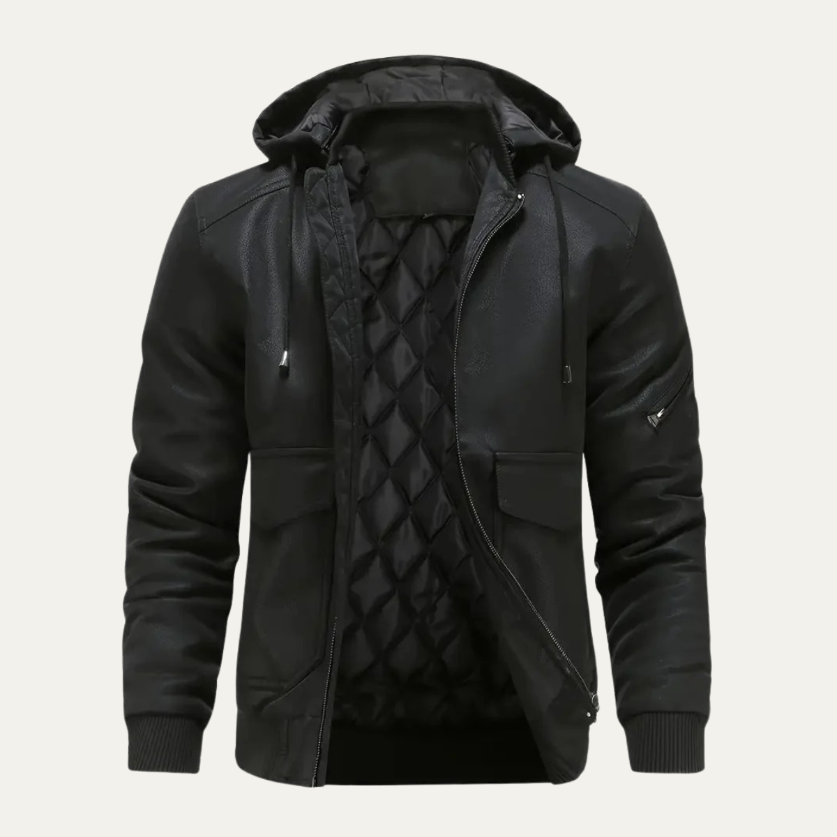 The Waldorf Men’s Brown Leather Puffer Jacket – Luxury Winter Coat with Hood