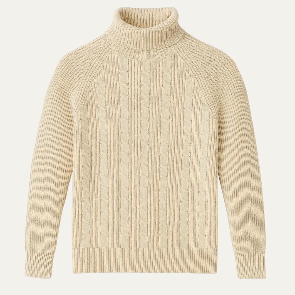 The Richemont Men’s Classic Old Money Cable Knit Turtleneck Sweater - Beige