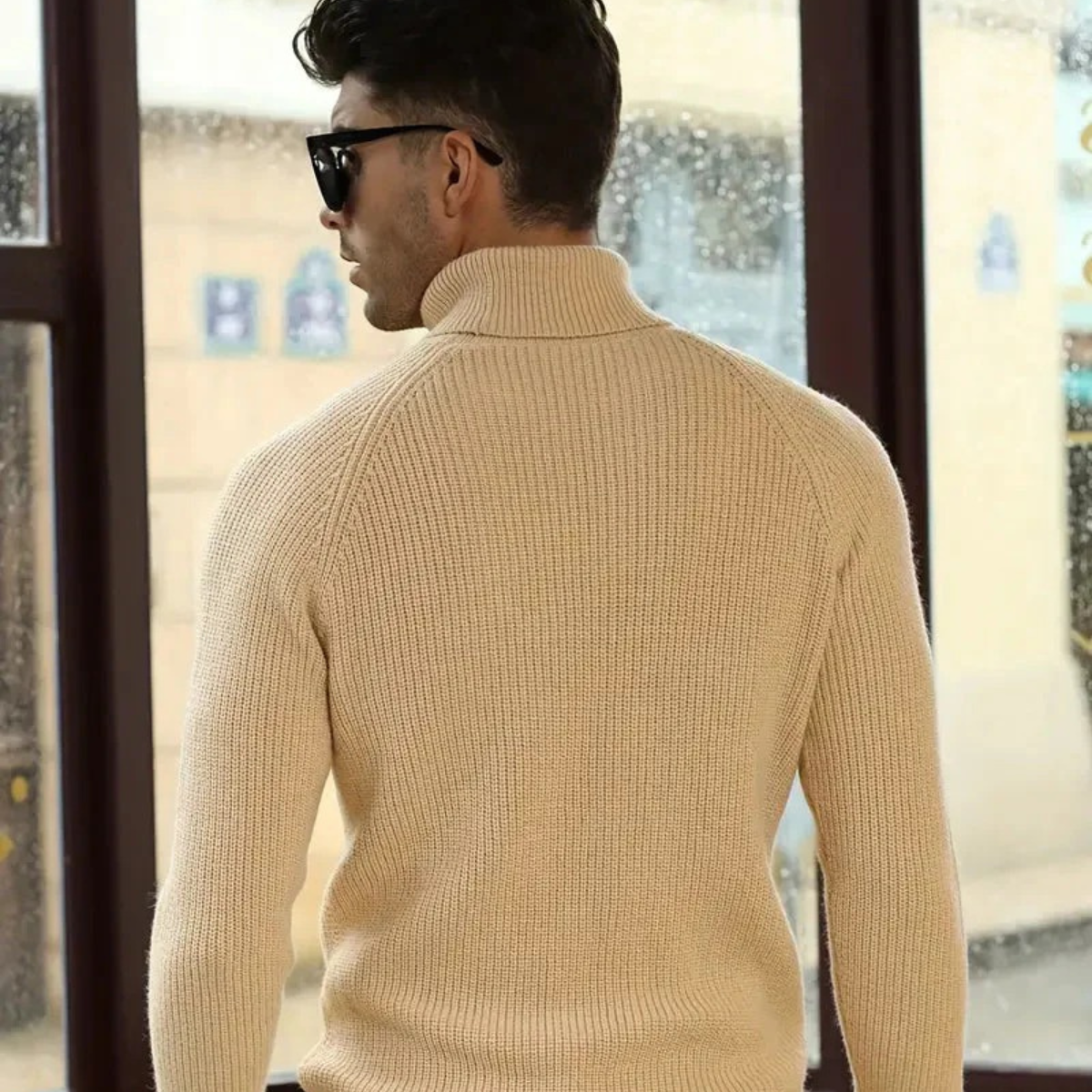 The Richemont Men’s Classic Old Money Cable Knit Turtleneck Sweater - Beige