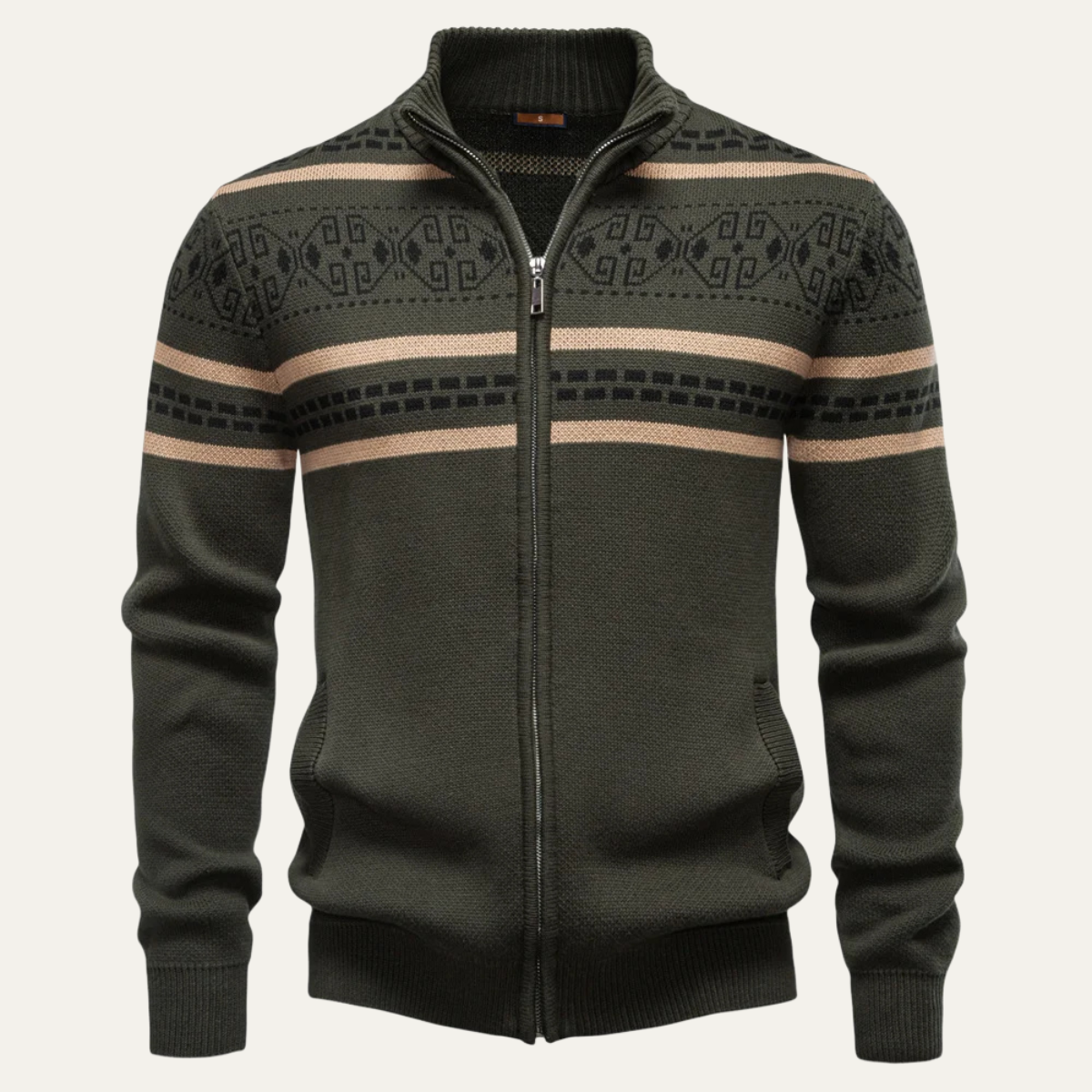 The Chepstow Men's Patterned Knit Zip Up Winter Cardigan